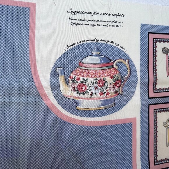 🛒 $9 Fabric Panel Material - 1 yard Tea Pot Apron Panel Blue #12 - Picture 4 of 7